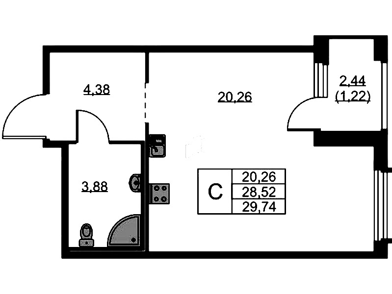 Квартира студия 29.74 м², 5/15 эт., ЖК «GloraX Парголово»